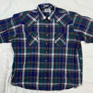 ELY Cattleman Plaid Western Snap Shirt Big Man 2X Short Sleeve
